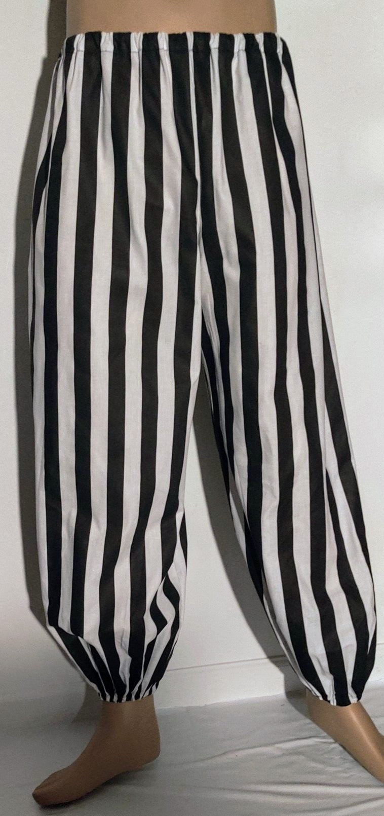 Custom Size Pirate Pants-Black & White Stripes- Optional Belt Loops & Pockets