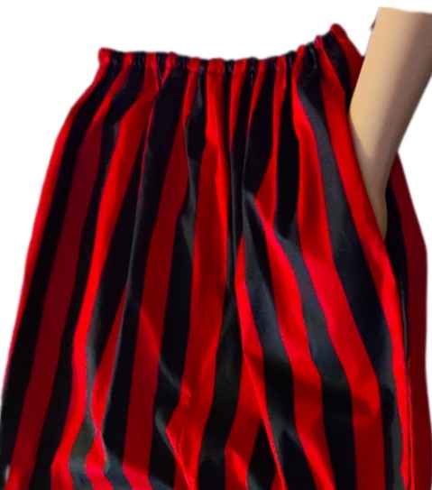 Custom Size Pirate Pants- Red & Black Wide Stripes- Optional Belt Loops & Pockets