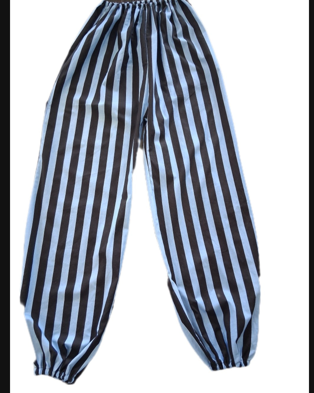 Custom Size Pirate Pants-Blue & Black Stripes- Optional Belt Loops & Pockets