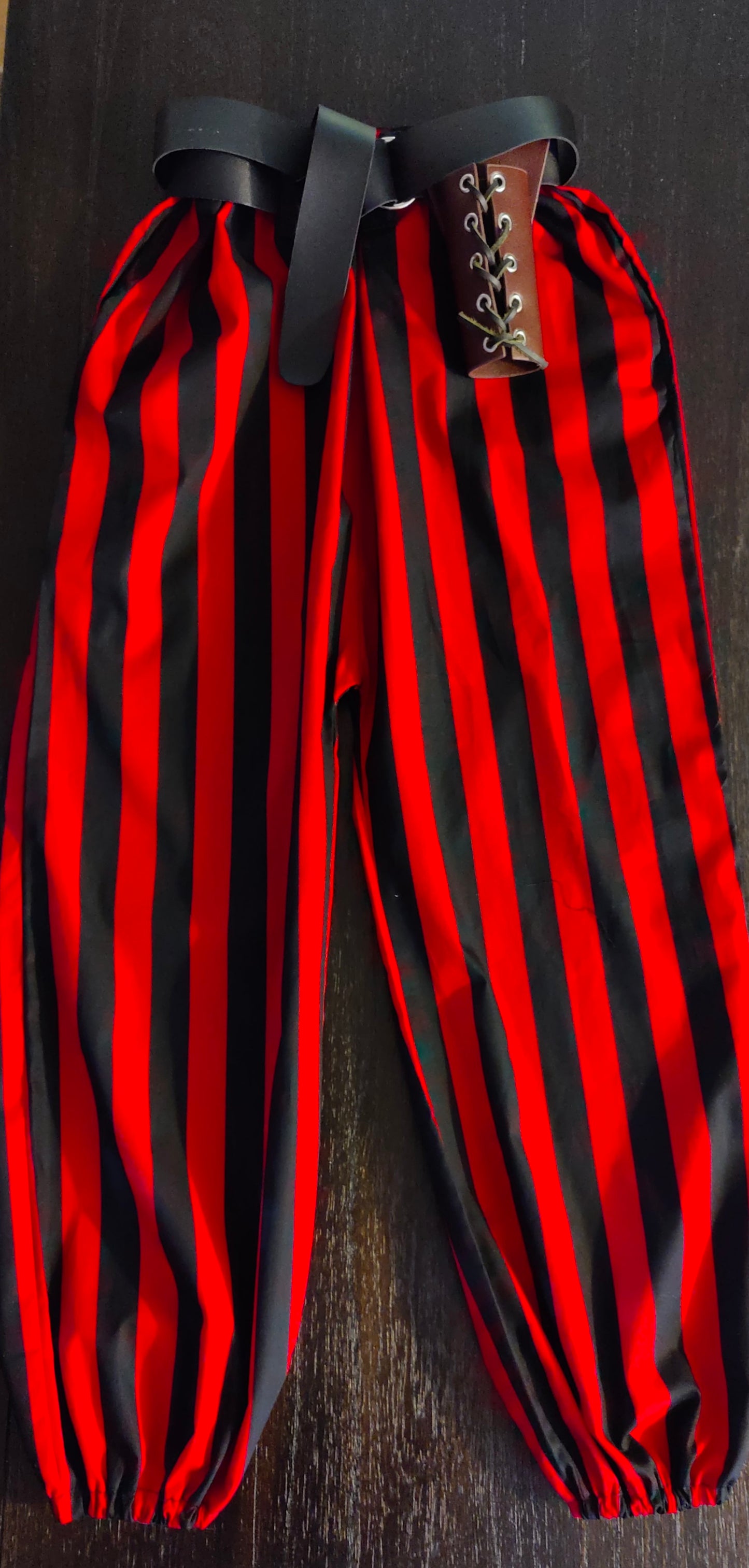 Custom Size Pirate Pants-Black & White Stripes- Optional Belt Loops & Pockets