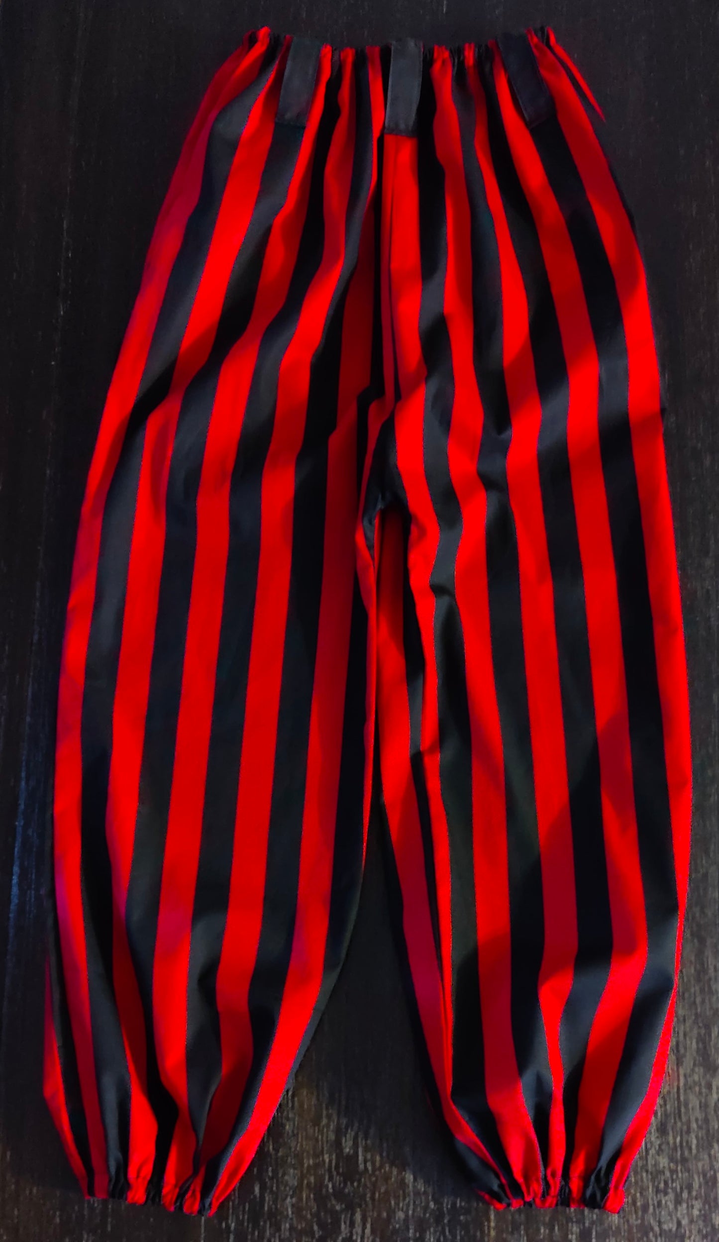 Custom Size Pirate Pants- Red & Black Wide Stripes- Optional Belt Loops & Pockets