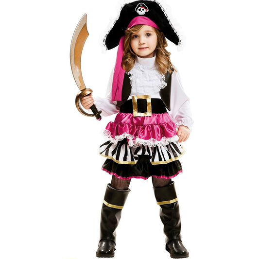 Costumes and Embroidery Cutie Collections Child Pirate Captain Costume- Girls- 6 Piece-Pink & Black