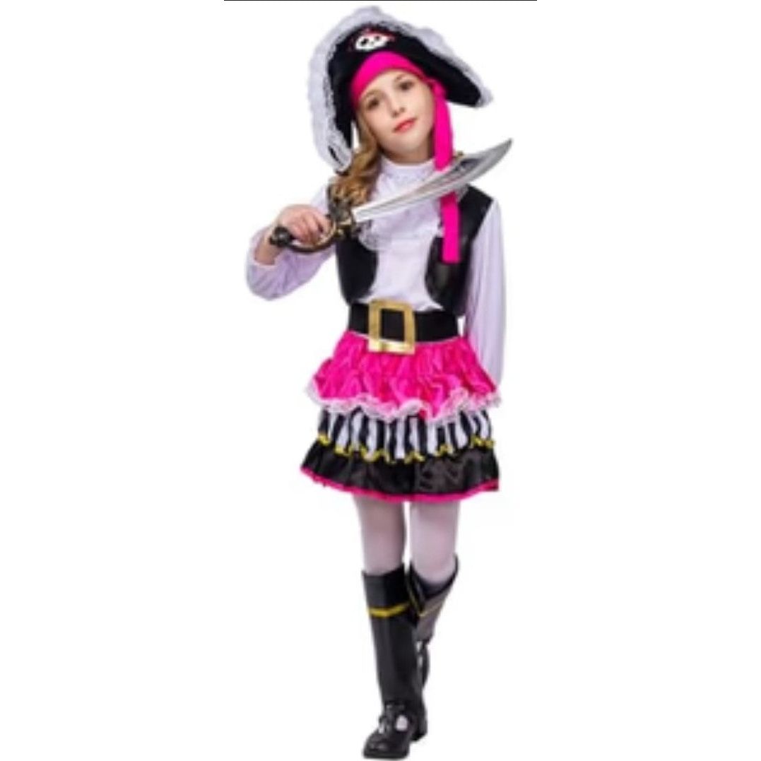 Costumes and Embroidery Cutie Collections Child Pirate Captain Costume- Girls- 6 Piece-Pink & Black