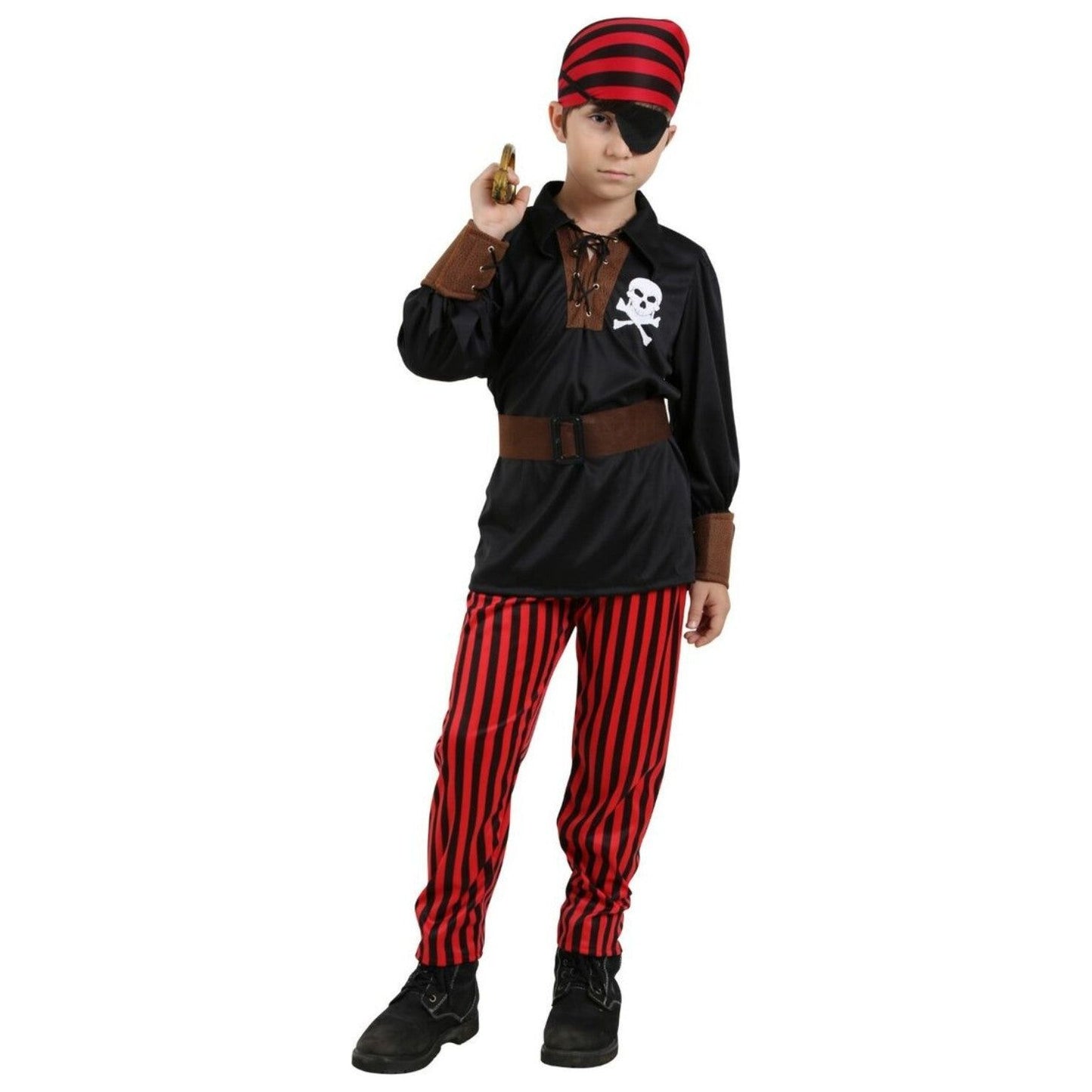 Costumes and Embroidery Cutie Collections Child Pirate-Boys Swashbuckler Costume-6 Piece-Red & Black Stripes