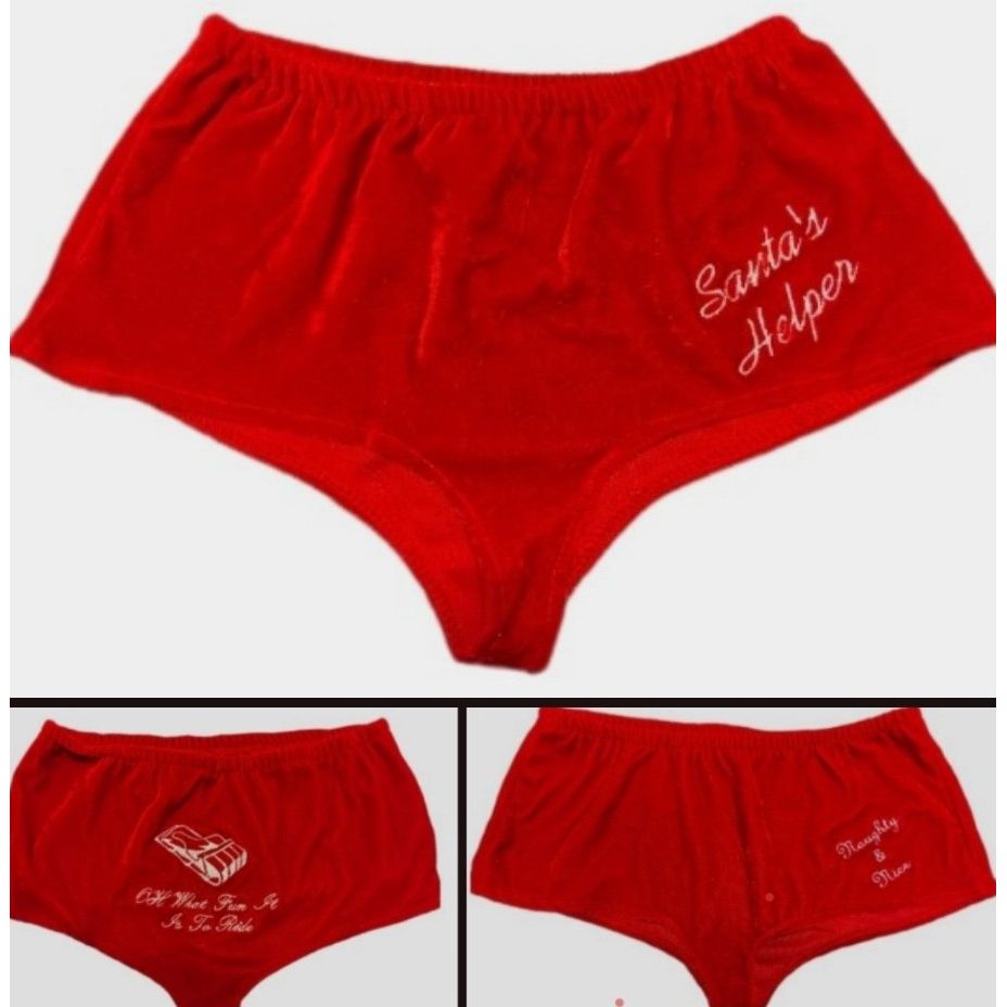 Costumes and Embroidery My Store Christmas Boy Short Panties-Embroidered Novelty-Red Velvet-Small