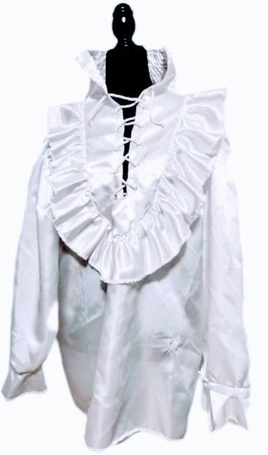 Costumes and Embroidery My Store Mens White Satin Pirate Shirt-Ruffle Collar-XL