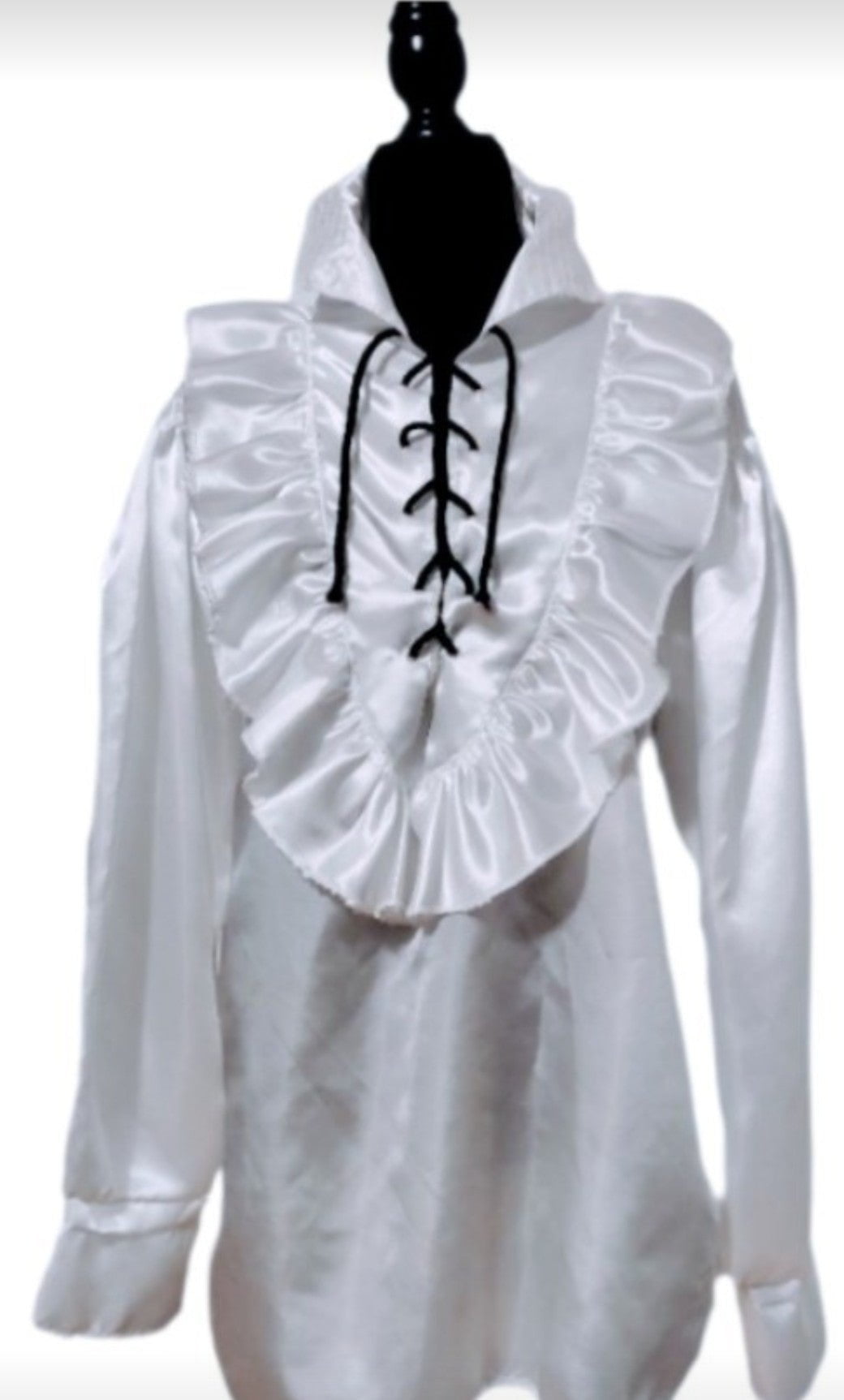 Costumes and Embroidery My Store Mens White Satin Pirate Shirt-Ruffle Collar-XL