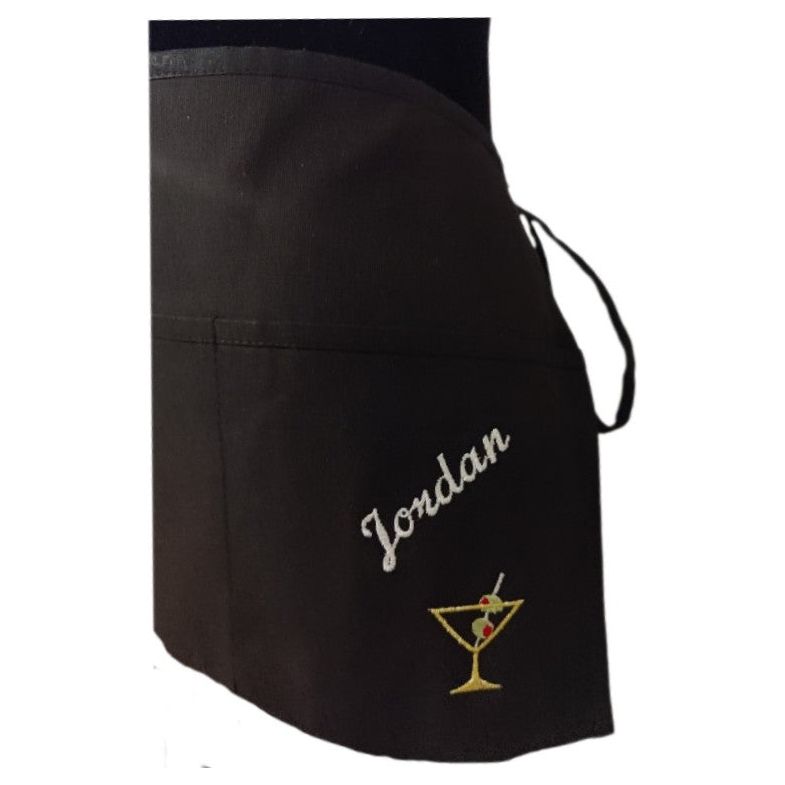 Costumes and Embroidery Costumes & Embroidery  Waitress Waist Apron, Black- Half-Bistro-Martini & Personal Name Embroidery