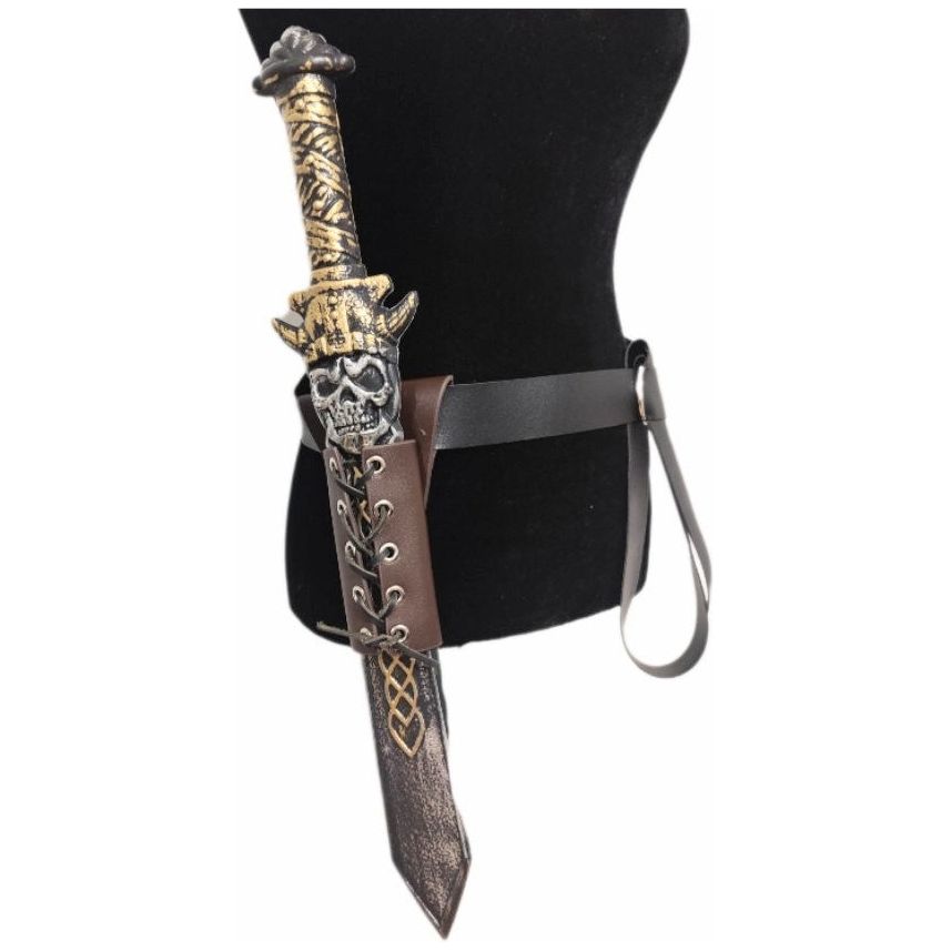 Costumes and Embroidery My Store Black &  Brown Faux Leather Loop Style Pirate Belt- Adjustable 24"- 48" Waist- Eyelet Sword Sheath