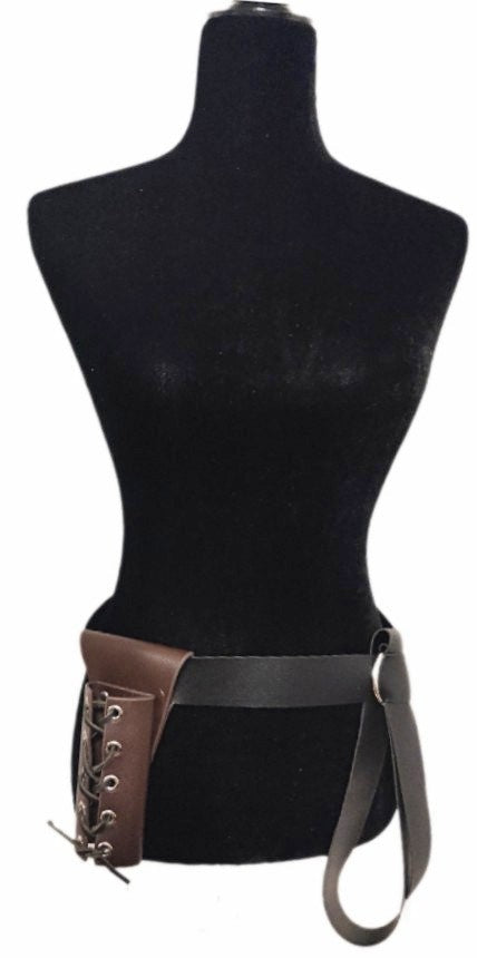 Costumes and Embroidery My Store Black &  Brown Faux Leather Loop Style Pirate Belt- Adjustable 24"- 48" Waist- Eyelet Sword Sheath