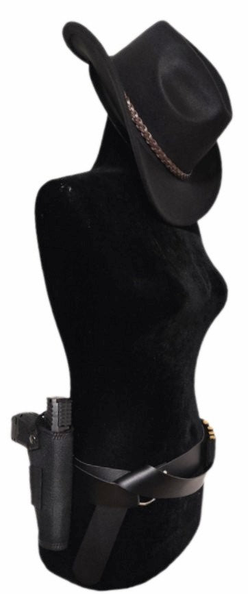 Costumes and Embroidery My Store Cowboy Hat & Holster- Sturdy Black Bonded Felt, Braided 22.5" Costume Hat-Adjustable 24"- 58"  Loop Belt