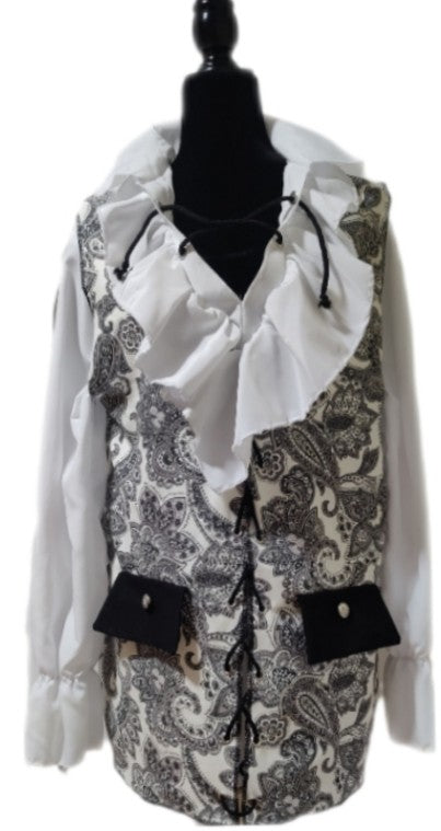 Paisley Pirate Vests & Shirts- Black, White- Select Sizes