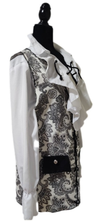 Paisley Pirate Vests & Shirts- Black, White- Select Sizes