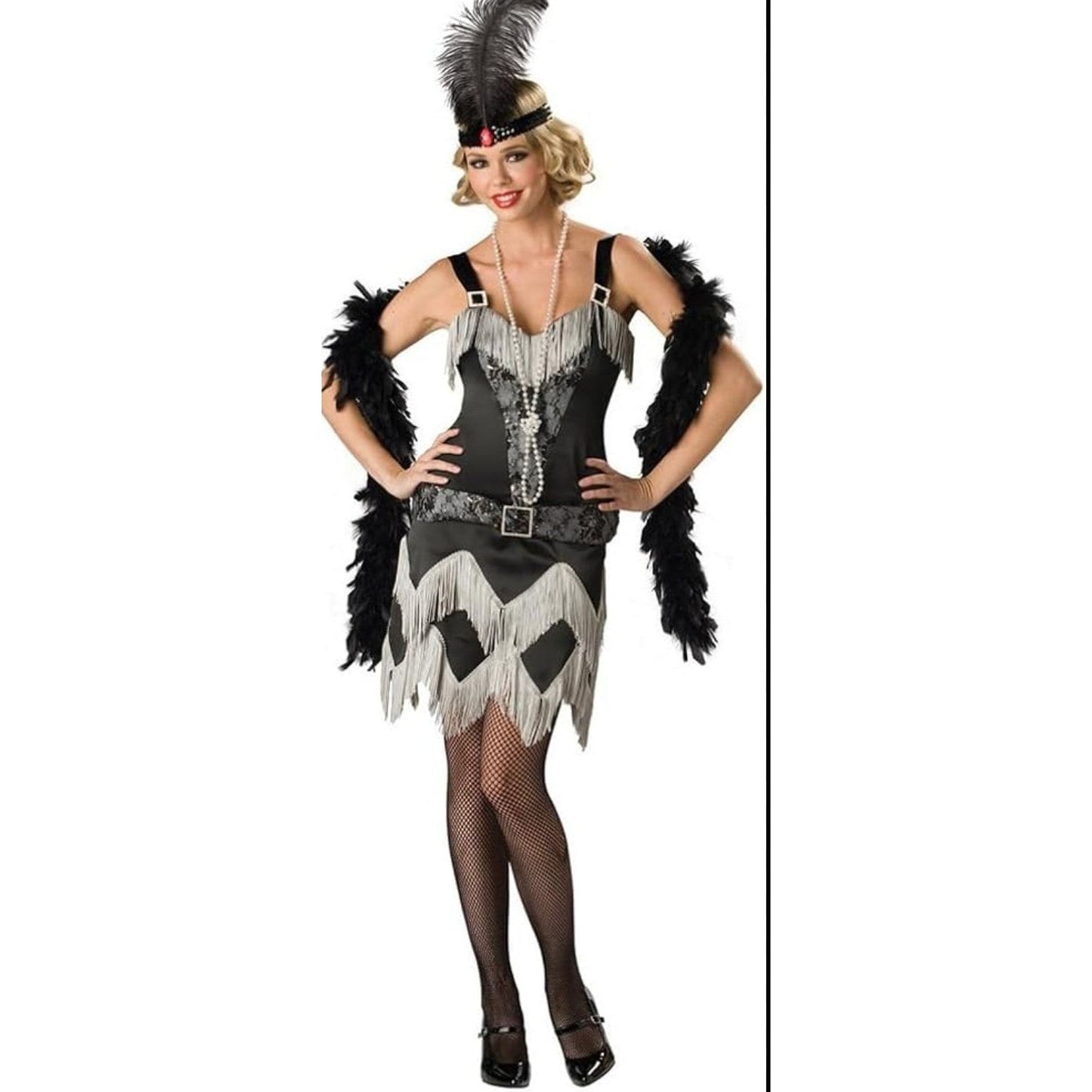 Costumes and Embroidery Costumes & Embroidery Black Fringed Flapper Dress-Fun World-Small-Head Piece & Necklace