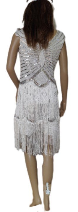 Costumes and Embroidery Costumes & Embroidery White & Silver Adult Flapper Costume Dress & Head Piece-Medium