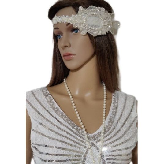 Costumes and Embroidery Costumes & Embroidery White & Silver Adult Flapper Costume Dress & Head Piece-Medium