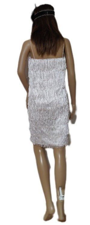 Costumes and Embroidery Costumes & Embroidery White Flapper Fringed Costume Dress- Head  Piece, Adult Medium