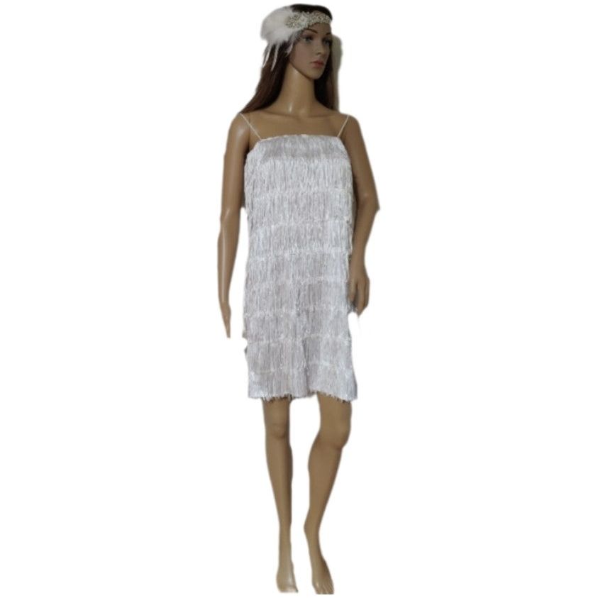 Costumes and Embroidery Costumes & Embroidery White Adult Flapper Costume Dress & Head Piece-Medium