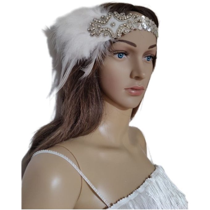 Costumes and Embroidery Costumes & Embroidery White Adult Flapper Costume Dress & Head Piece-Medium