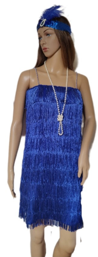 Costumes and Embroidery Costumes & Embroidery  Blue Flapper Costume -Plus Size 2X High Stretch Fringed Dress- Head Piece-Beads