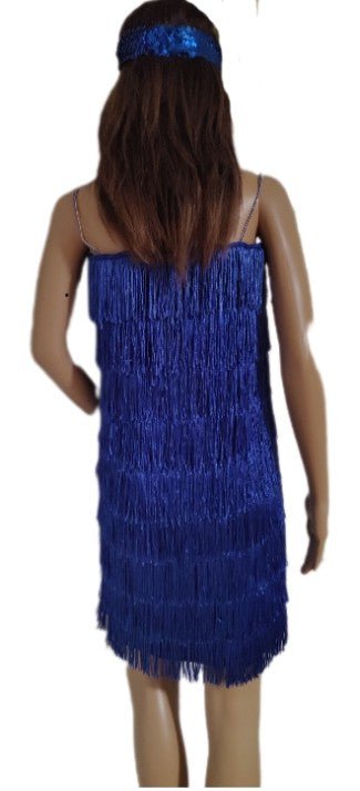 Costumes and Embroidery Costumes & Embroidery  Blue Flapper Costume -Plus Size 2X High Stretch Fringed Dress- Head Piece-Beads