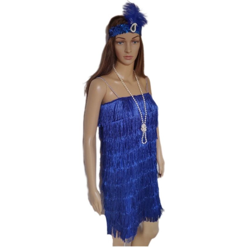 Costumes and Embroidery Costumes & Embroidery  Blue Flapper Costume -Plus Size 2X High Stretch Fringed Dress- Head Piece-Beads