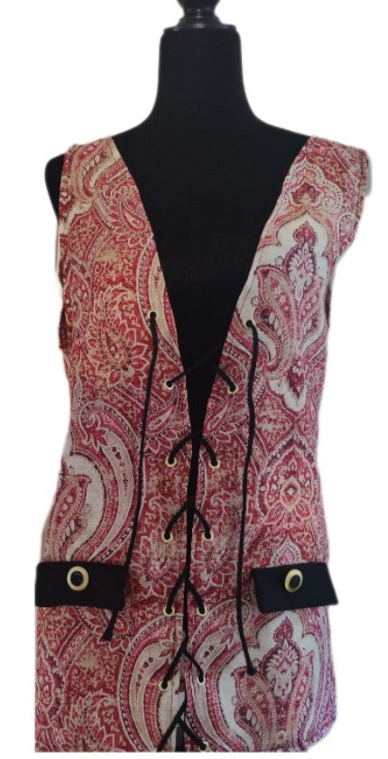 Paisley Pirate Vests & Shirts- Red, Gold- Select Sizes