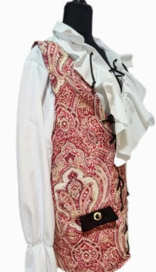 Paisley Pirate Vests & Shirts- Red, Gold- Select Sizes