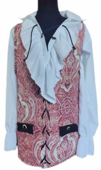 Paisley Pirate Vests & Shirts- Red, Gold- Select Sizes