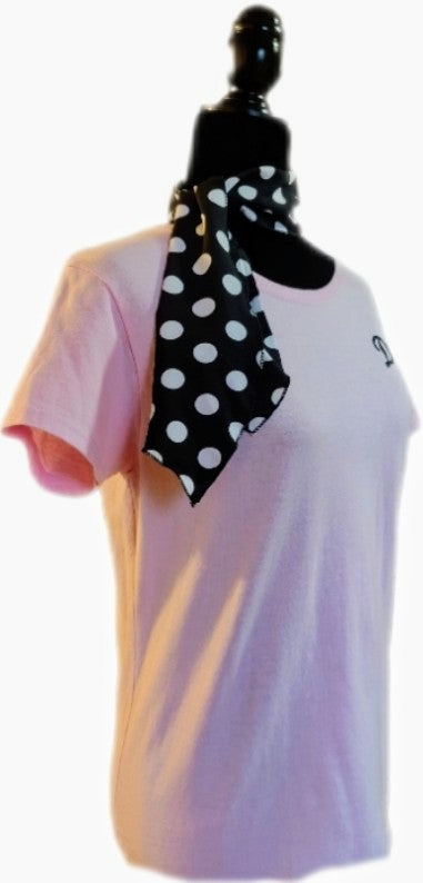 Adult Poodle Skirt Top With Polka Dotted Scarf- Personalized Embroidery- Light Pink Or Black Sock Hop Costume Shirt