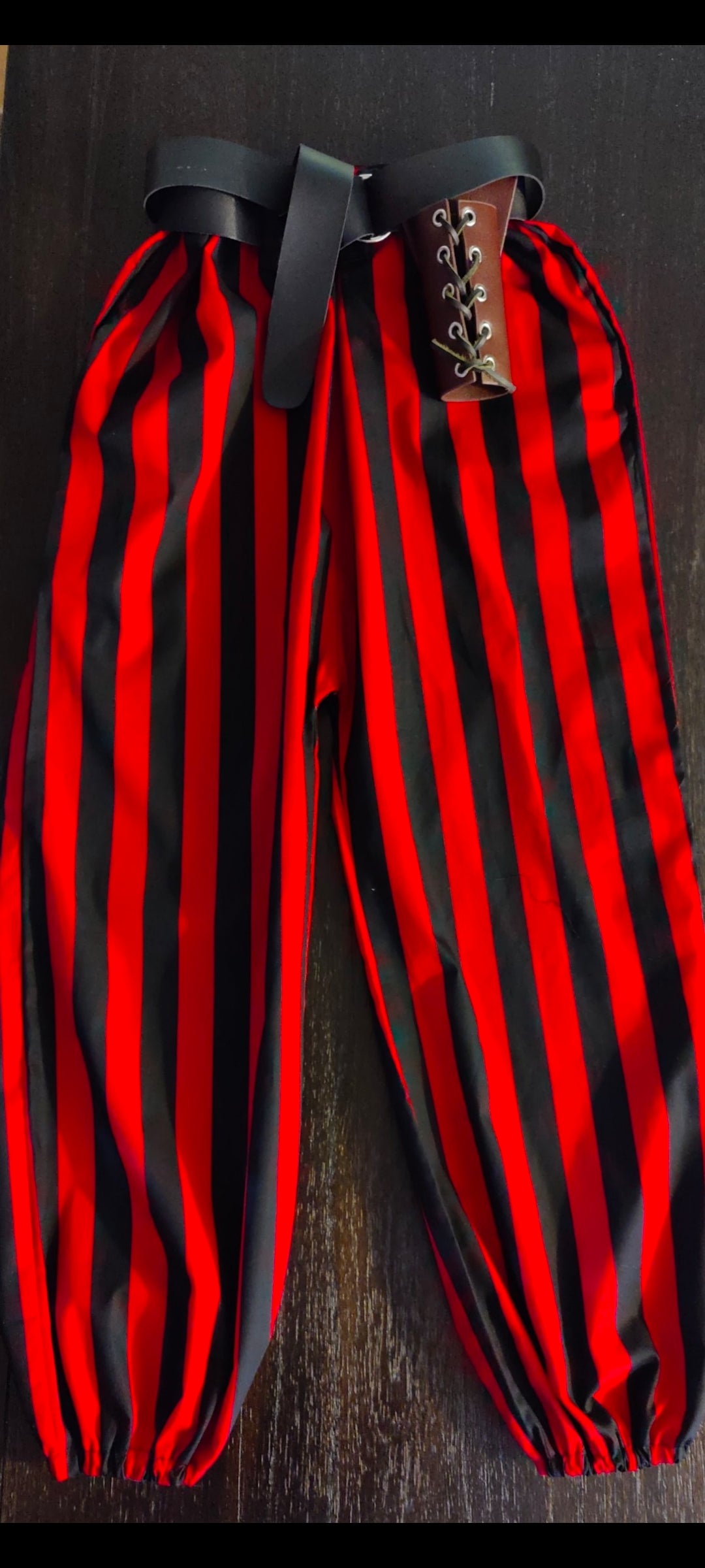 Custom Size Pirate Pants- Red & Black Wide Stripes- Optional Belt Loops & Pockets