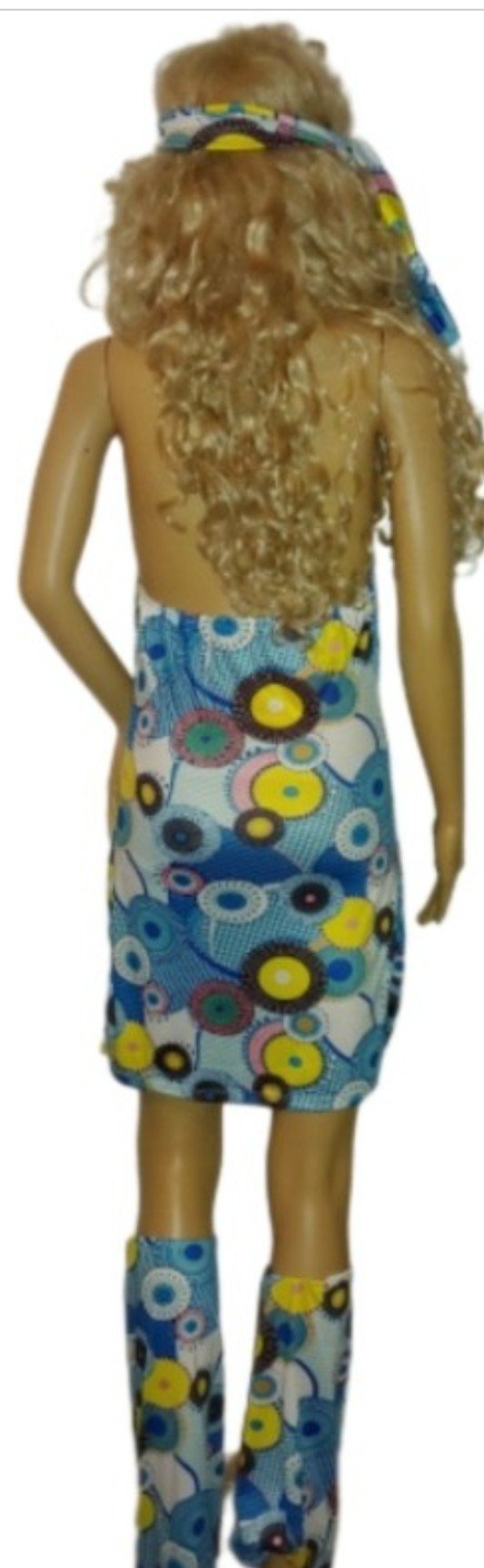 Costumes and Embroidery My Store adult ladies x small  blue and black psychedelic 3-piece disco 1960's theme party dress