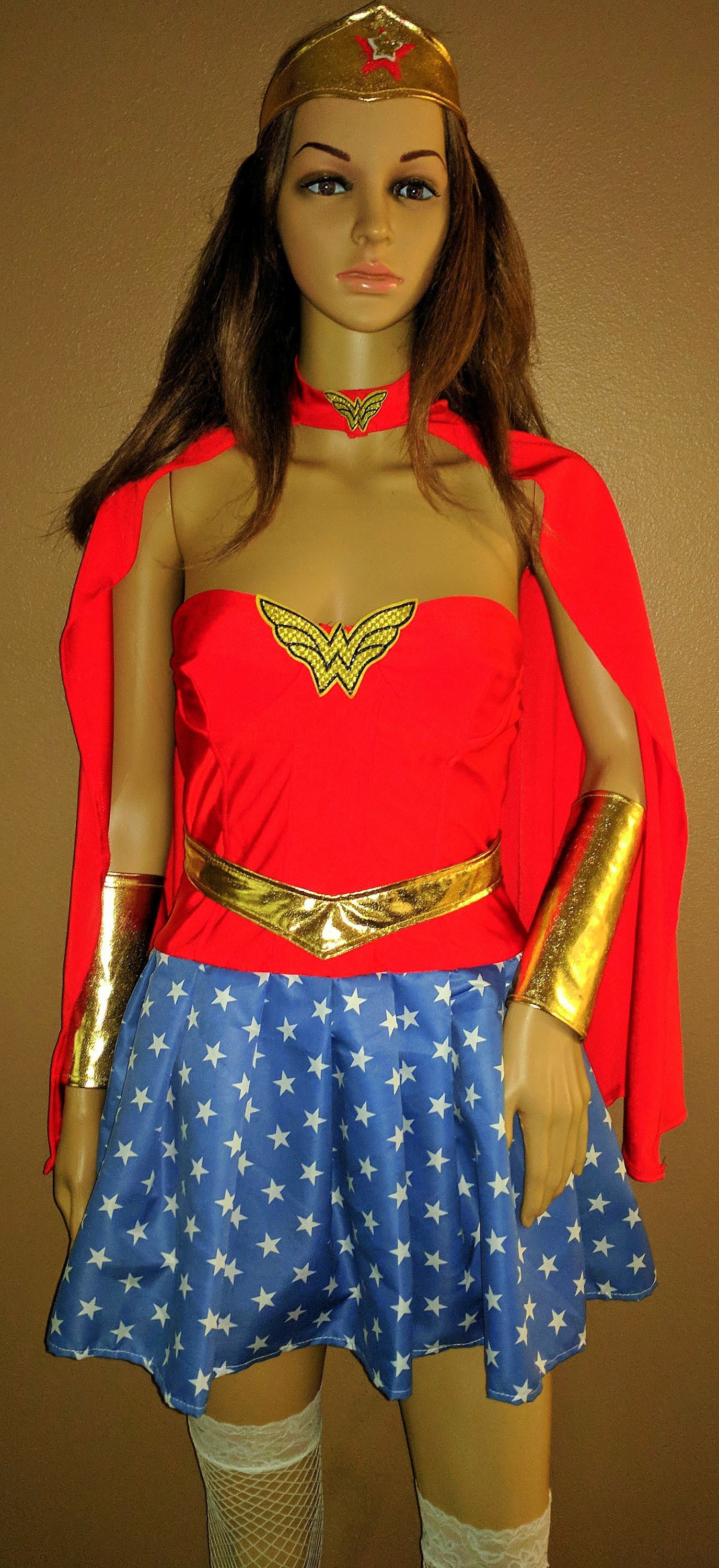 Costumes and Embroidery My Store Adult small / medium 4 piece red, white and blue wonder woman super hero Comic-con costume with quality lycra and cotton fabric