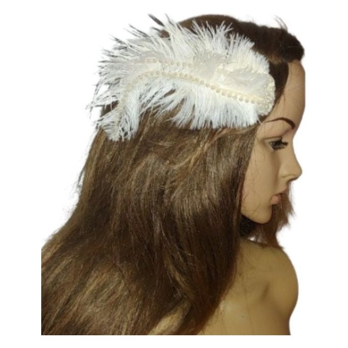 Costumes and Embroidery My Store antique white beaded 1920's theme party event Charleston beaded flapper head piece hat costume