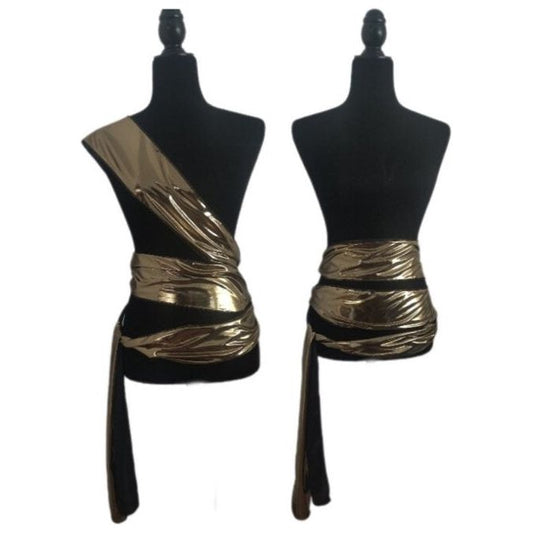 Costumes and Embroidery My Store Black & Metallic Gold Pirate Sash-Reversable Multi-Wrap-4 Yards