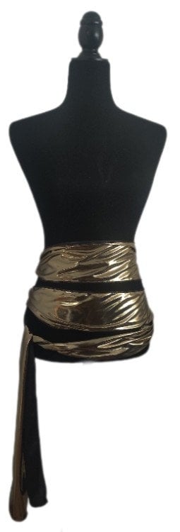 Costumes and Embroidery My Store Black & Metallic Gold Pirate Sash-Reversable Multi-Wrap-4 Yards