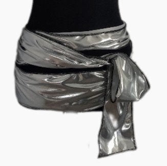 Costumes and Embroidery My Store Black & Metallic Silver Pirate Sash-Reversable Multi-Wrap-4 Yards