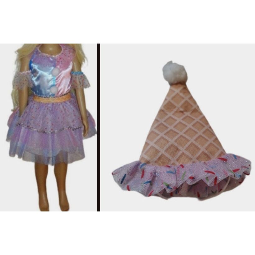 Costumes and Embroidery My Store children's size small and medium birthday party dress up ice cream cone tutu costume dress and hat