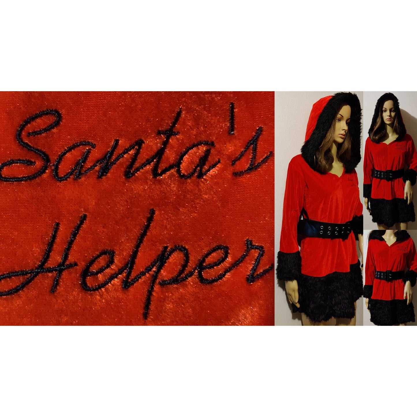 Costumes and Embroidery My Store Christmas Christmas Santa's Helper Costume Dress-Embroidered-Plush Velvet