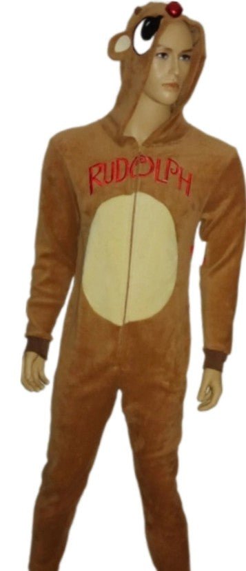 Costumes and Embroidery My Store Christmas Santa-Con Rudolph Adult Costume-Onsie-Polyester