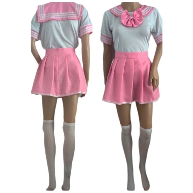 Costumes and Embroidery My Store comic-con adult small three piece cosplay anime Comic-Con pink school girl sailor costume 27" non-stretch waist