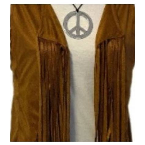 Costumes and Embroidery My Store Costumes&Embroidery- Fringed Hippie Vest,brown 1970's theme vest-head band-necklace & earrings set