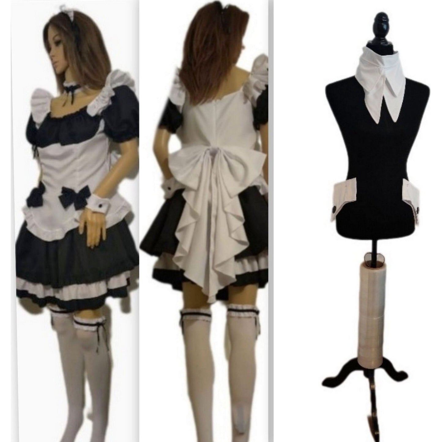 Costumes and Embroidery My Store couples matching medium  black and white medium Anime maid & mens adjustable butler collar and cuff set Comic-Con costume