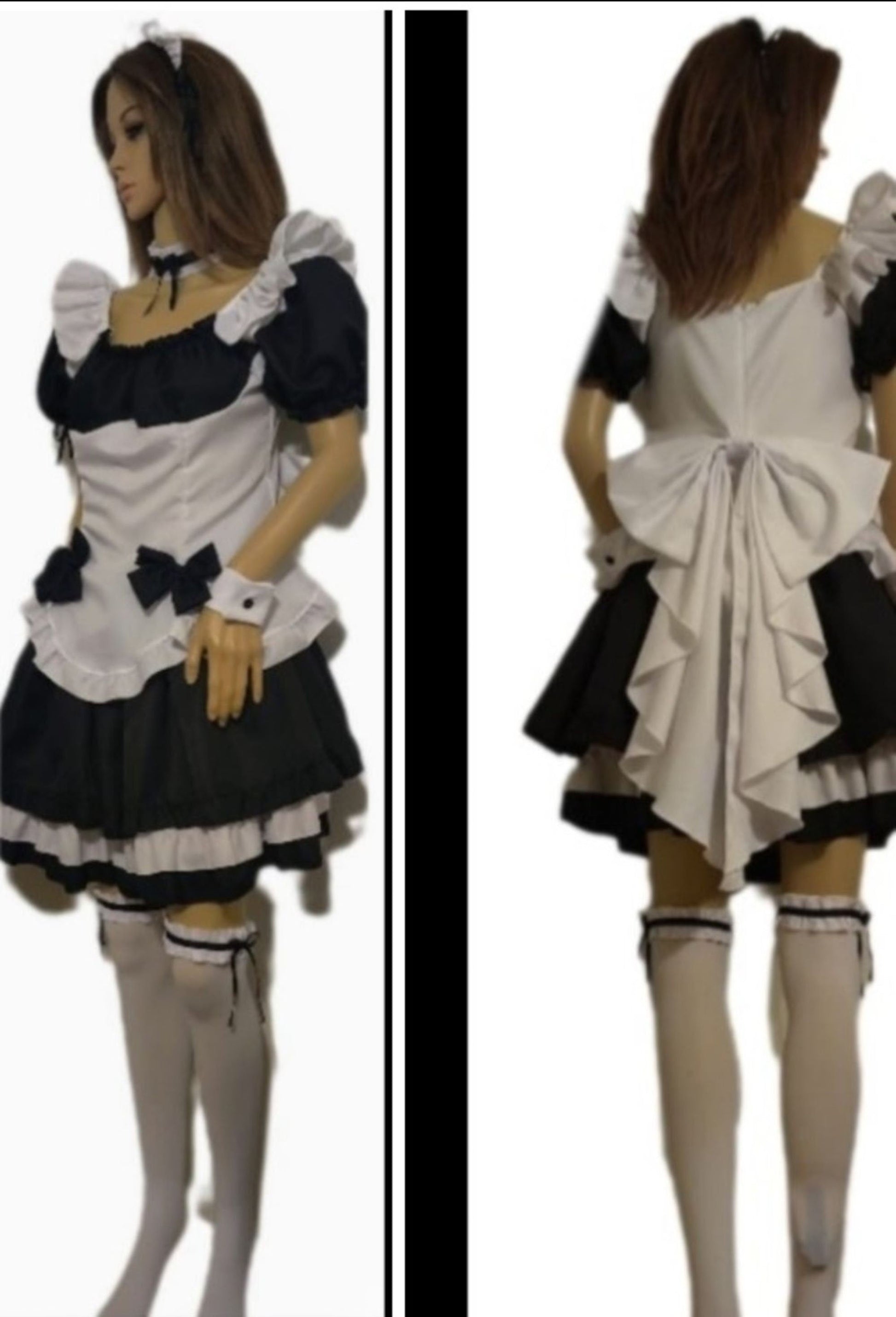 Costumes and Embroidery My Store couples matching medium  black and white medium Anime maid & mens adjustable butler collar and cuff set Comic-Con costume