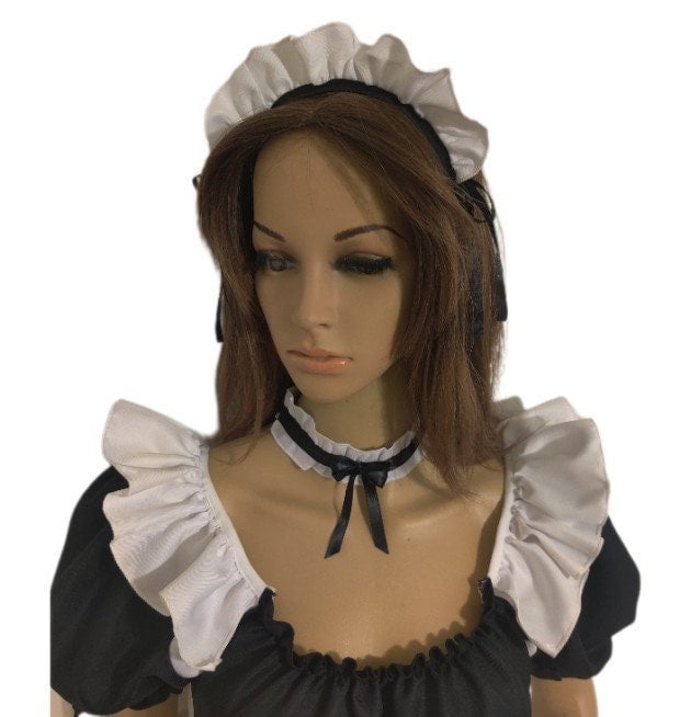 Costumes and Embroidery My Store couples matching medium  black and white medium Anime maid & mens adjustable butler collar and cuff set Comic-Con costume