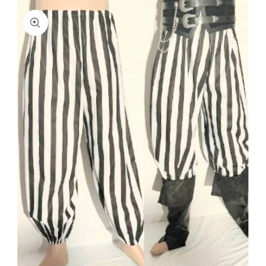 Costumes and Embroidery My Store Custom Size Pirate Pants-Black & White Stripes- Optional Belt Loops & Pockets