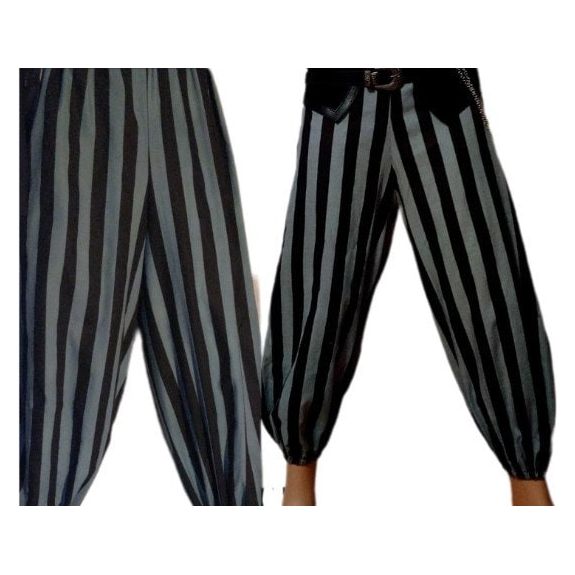 Costumes and Embroidery My Store Custom Size Pirate Pants-Blue or Purple & Black Stripes- Optional Belt Loops & Pockets