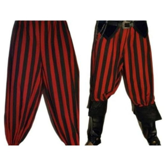 Costumes and Embroidery My Store Custom Size Pirate Pants- Red & Black Wide Stripes- Optional Belt Loops & Pockets