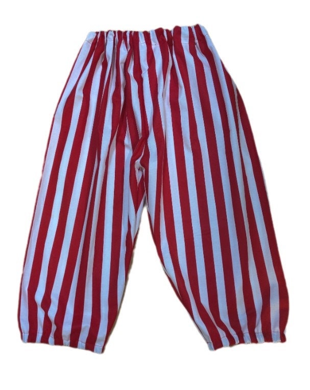 Costumes and Embroidery My Store Custom Size Pirate Pants-Red & White Stripes-Optional Belt Loops & Pockets