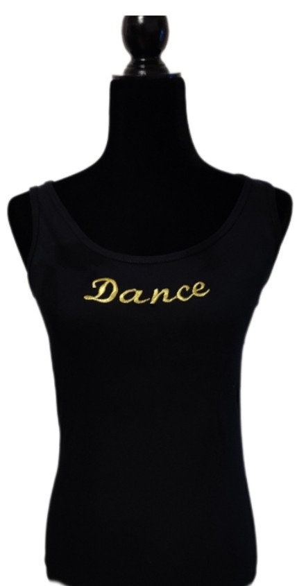 Costumes and Embroidery My Store Dance Dance Logo Tank Top-Custom, Black With Gold Embroidery